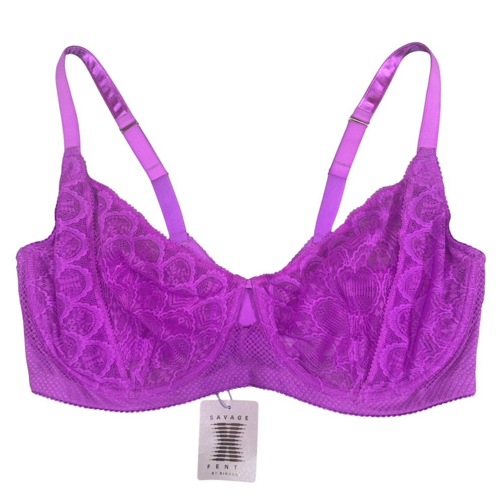 Savage X Fenty Floral Lace Unlined Underwire Bra Purple 42H NWT